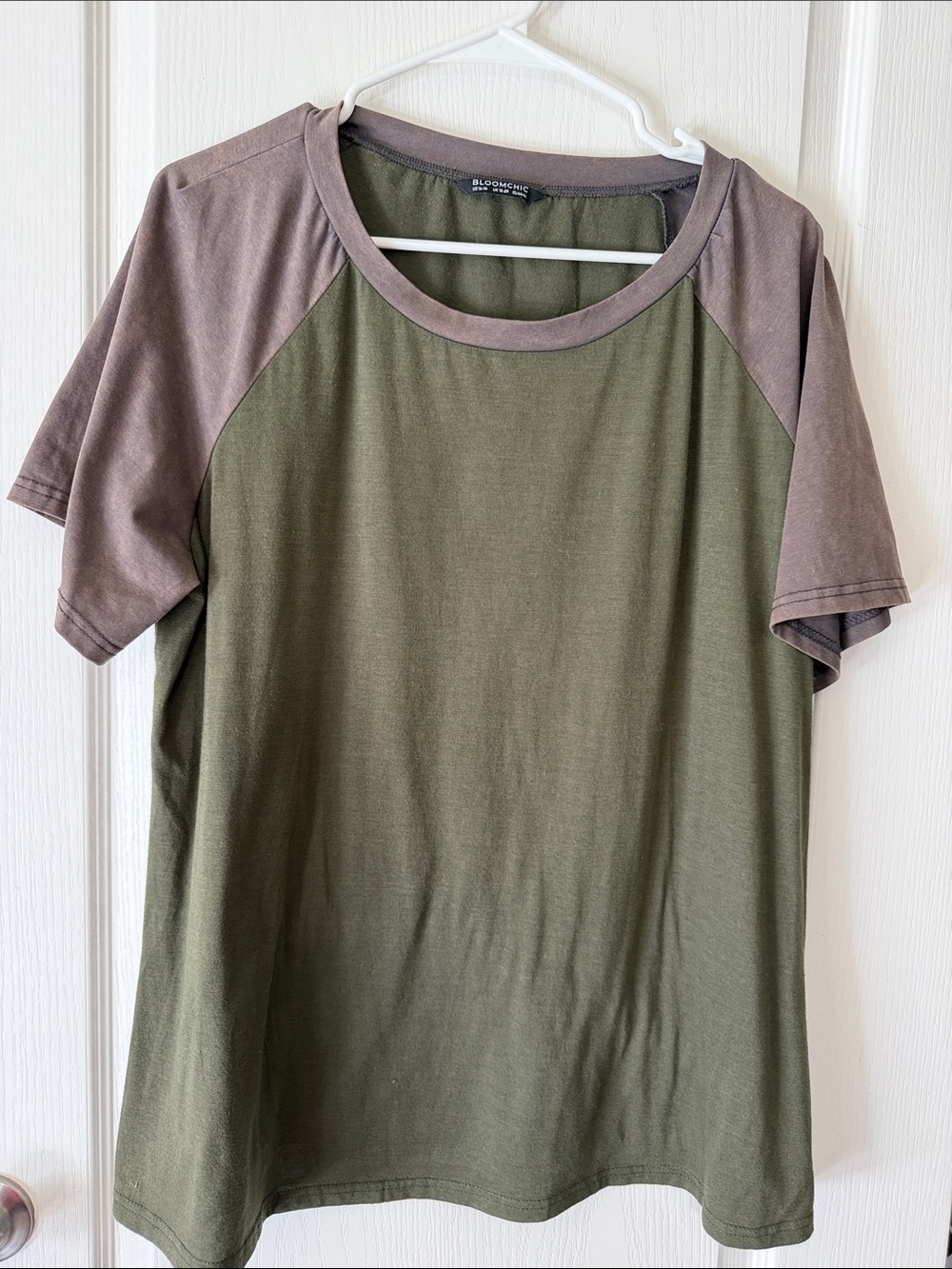 Bloomchic Olive and Brown Raglan Short Sleeve Tee